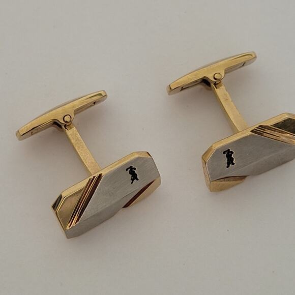Yves Saint Laurent YSL Gold Silver Tone Rectangle Logo Cufflinks Designer Geomet - Picture 3 of 5
